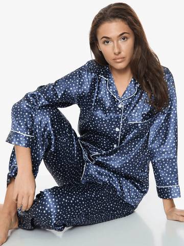 Blue Star Satin Silk Pj Set For Women