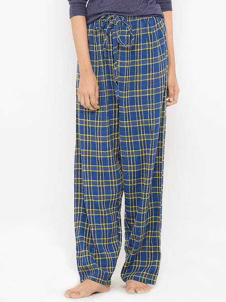 Blue Yellow Checkered Pajama For Women