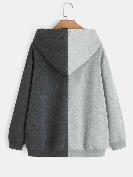 Charcoal With Grey Butterfly Zipper Hoodie For Women