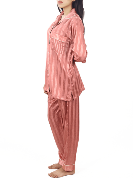 Flamingo Stripes Satin Silk Night Suit For Women