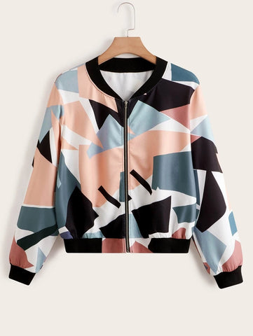 Geometery Design Bomber Jacket For Women