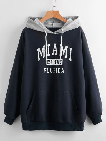Navy Blue Miami Kangaroo Hoodie For Women