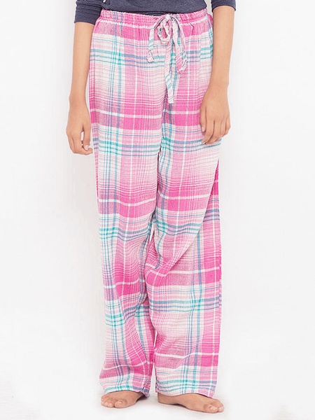 Pink White Checkered Pajama For Women