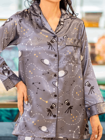 Star Gazing Satin Silk Pj Set For Women