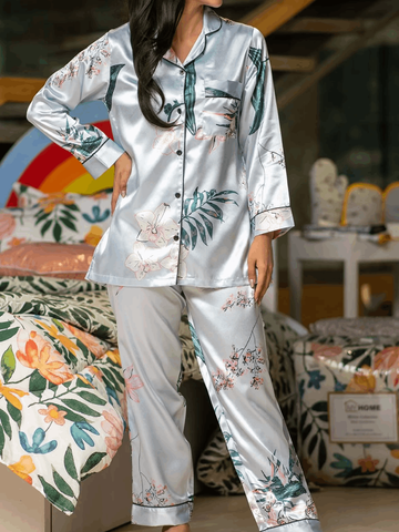 Tropical Flowers Silk Pj Set For Women