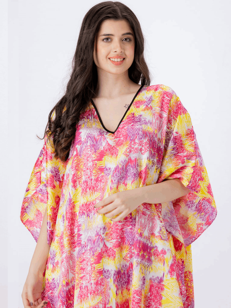 Yellow Pink Art Silk Caftan For Women