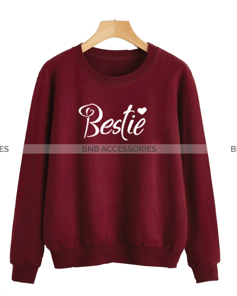 Maroon Bestie Printed Sweatshirt For Women