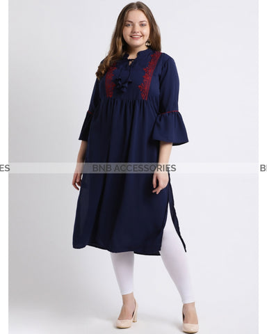 Blue Bail Embroidered and Stitched Kurti For Women