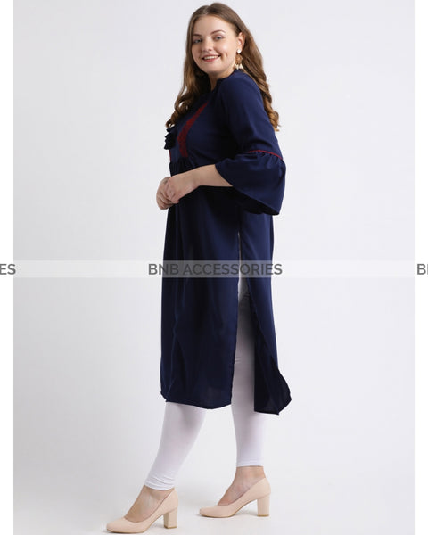 Blue Bail Embroidered and Stitched Kurti For Women