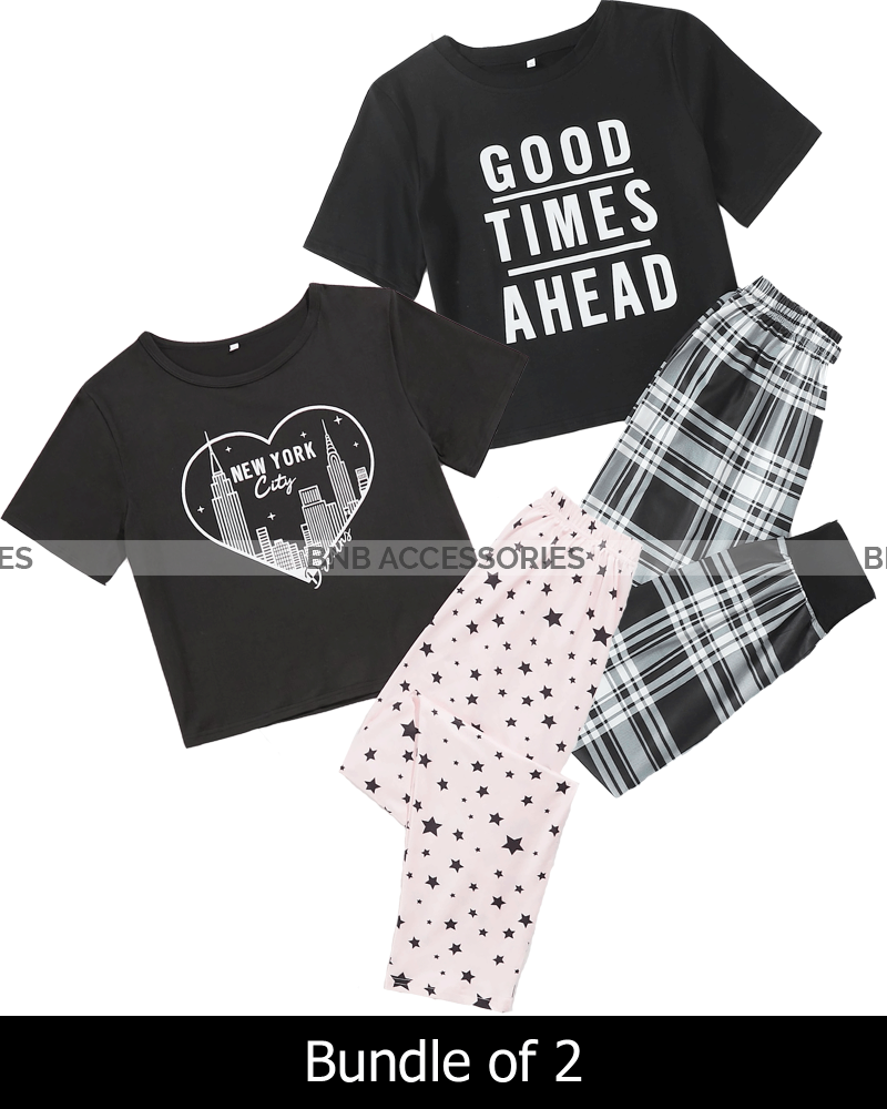 Bundle Of 2 New York City And Good Time Ahead Printed Night Suit For Women