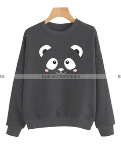 Charcoal Panda Printed Sweatshirt For Women