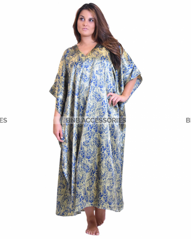 Deep Sea Grass Printed Long Caftan For Women