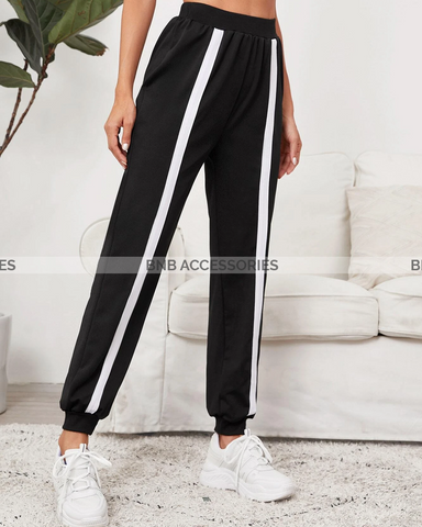 Black with White Panel Trouser For Women