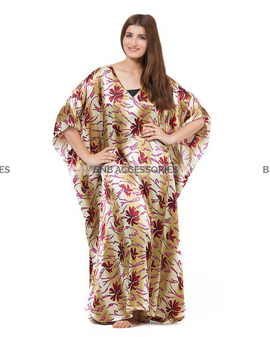 Golden Floral Printed Long Caftan For Women
