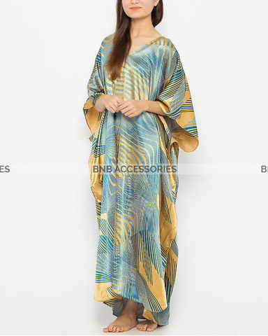 Golden Strip Printed Long Caftan For Women