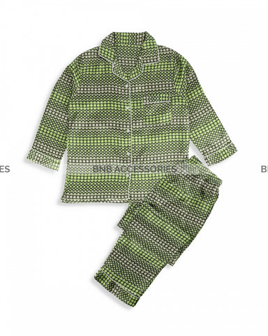 Green Bubbles Printed Silk Night Suit For Women