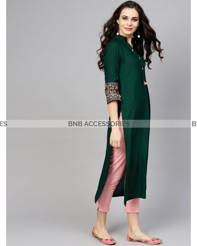Green Stylish Stitched Kurti For Women