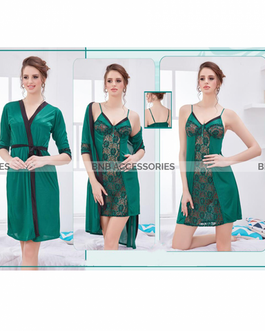 Green 2 piece silk lingerie set for women
