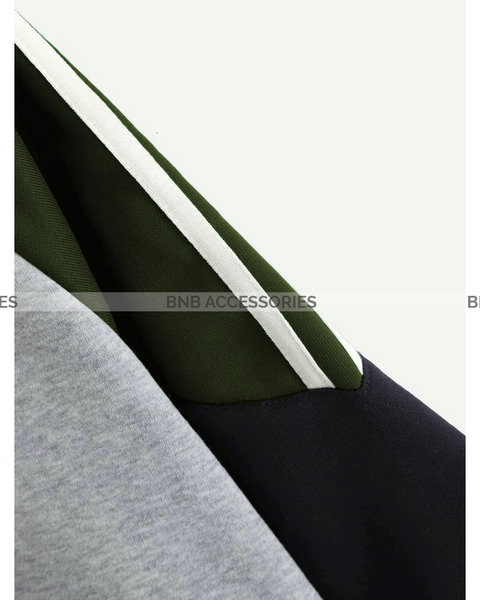 Grey With Green White Stripe Kangaroo Hoodie For Women