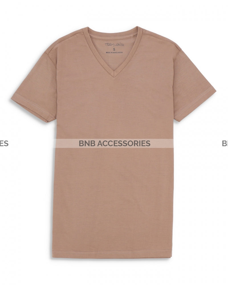 Light Brown Half Sleeves V Neck T-Shirt For Men