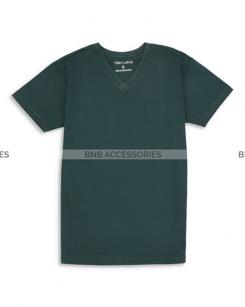 Green Half Sleeves V Neck T-Shirt For Men
