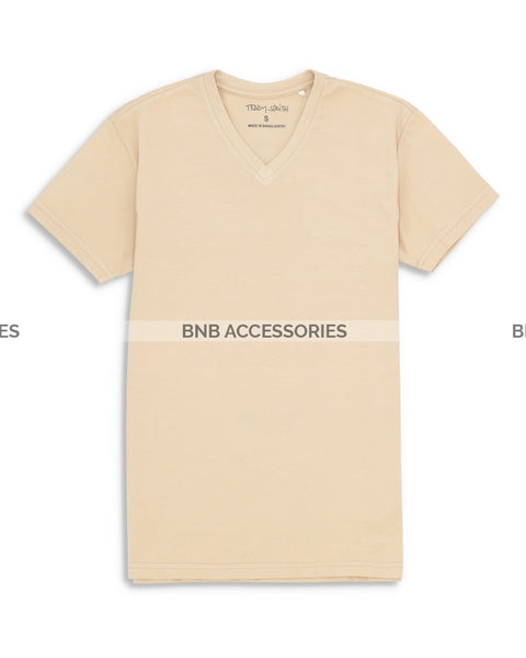 Skin Color Half Sleeves V Neck T-Shirt For Men
