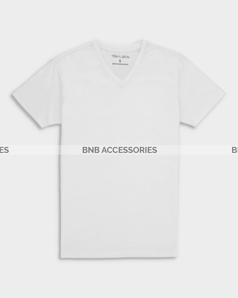 White Half Sleeves V Neck T-Shirt For Men