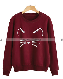 Maroon Meow Printed Sweatshirt For Women