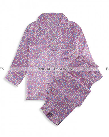 Purple Multi Color Bubbles Silk Night Suit For Women