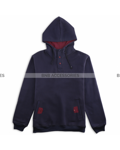 Navy Blue With Purple Sleeves Patch Hoodie For Women