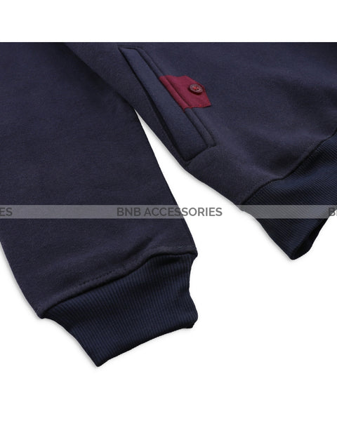 Navy Blue With Purple Sleeves Patch Hoodie For Women