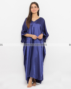 Navy Blue Plain Silk Caftan For Women