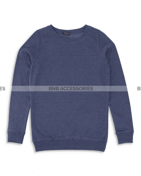 Navy Blue Basic Fleece Sweatshirt For Women
