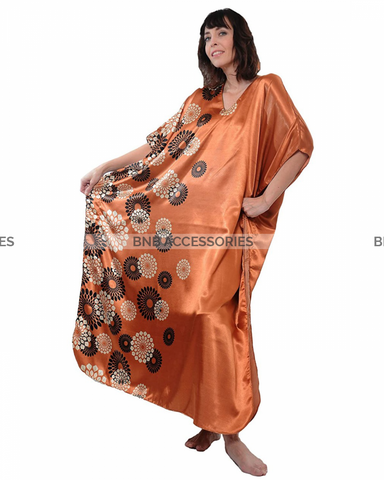 Orange Spheroid Floral Printed Long Caftan For Women