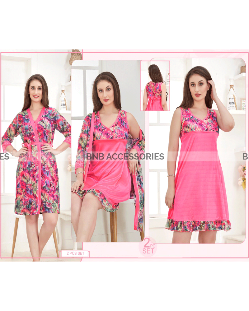 Pink 2 piece gown plus chemise set for women