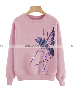 Pink Bird Printed Sweatshirt For Women