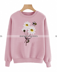 Pink Sun Flower Printed Sweatshirt For Women