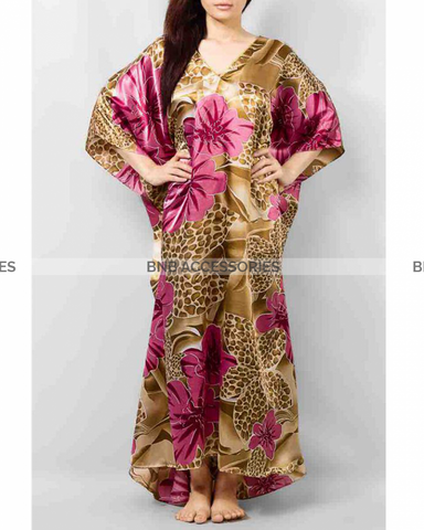 Pink Floral Printed Long Caftan For Women