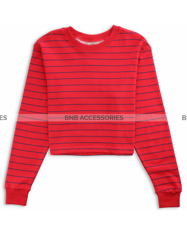 Red & Blue Lining Crop Sweatshirt For Women