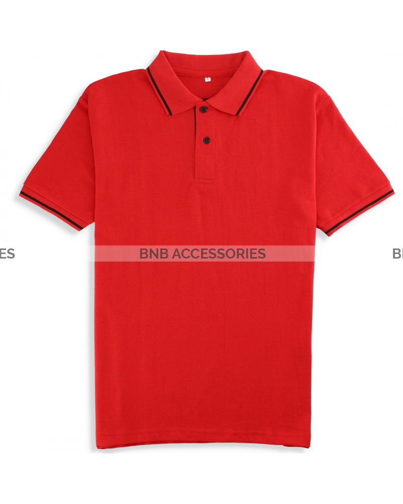 Red with Black Tipping Collar Polo For Men