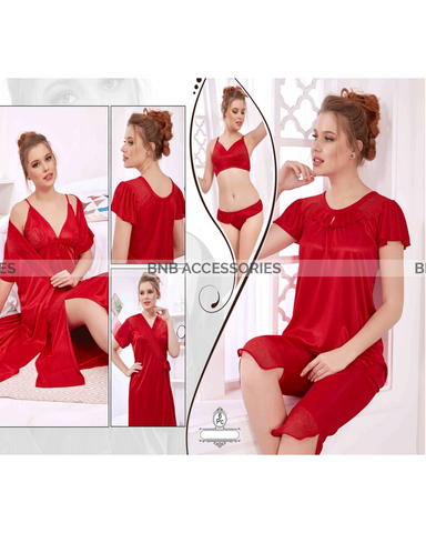 Scarlet 6 piece mesh and lace silk lingerie set for women