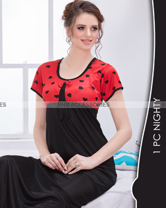 Black with red silk night gown for women