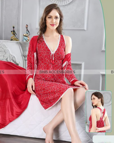 Red embroidered inner plus gown for women
