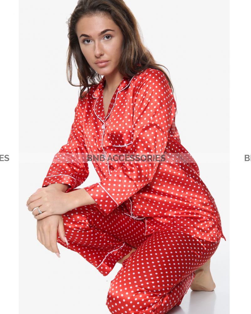 Red With White Doted Pajama Suit For Women