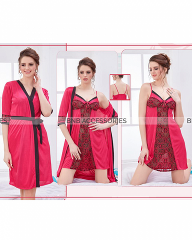 Pink 2 piece silk lingerie set for women