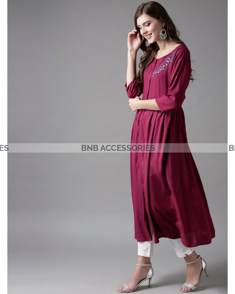 Side Flower Embroidered Stitched Kurti For Women