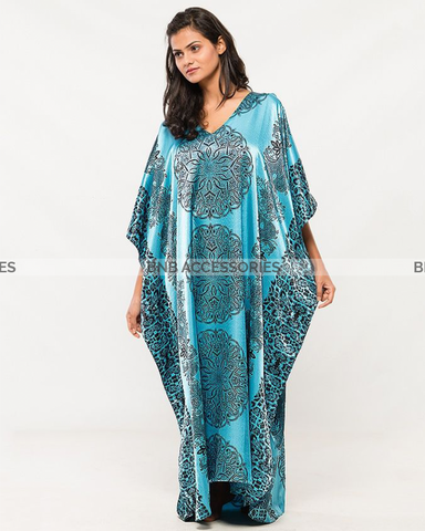 Sky Blue Printed Long Caftan For Women