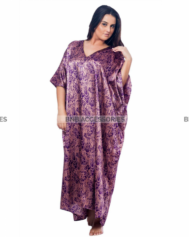 Violet Sea Grass Printed Long Caftan For Women