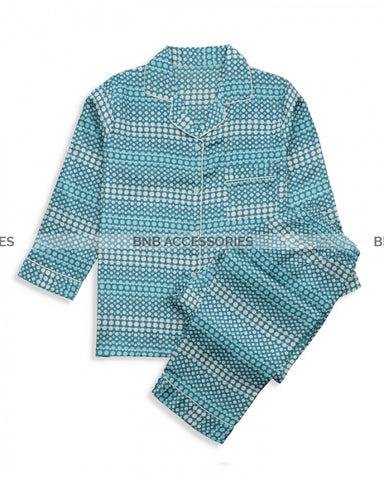 Blue Doted Silk Night Suit For Women