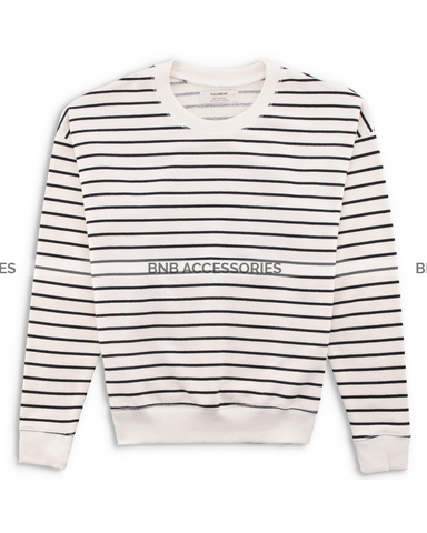 White & Black Lining Sweatshirt For Women